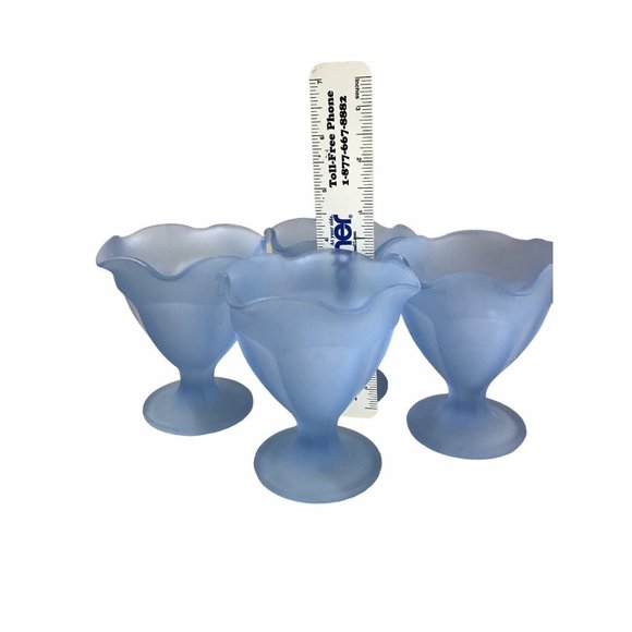 (4) Vintage Blue Frosted Dessert Goblet Sherbet Parfait Dishes Tulip Style Set 4 - Picture 2 of 8